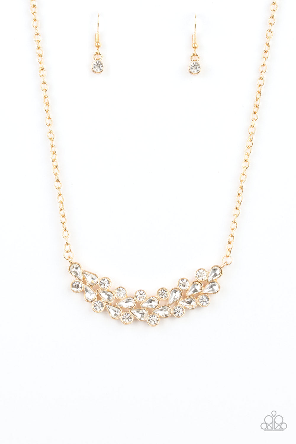 gold, gold jewelry, white, white rhinestone, everyday jewelry, affordable jewelry, paparazzi accessories, prom jewelry, wedding jewelry, jewelry stores, jewelry stores near me,