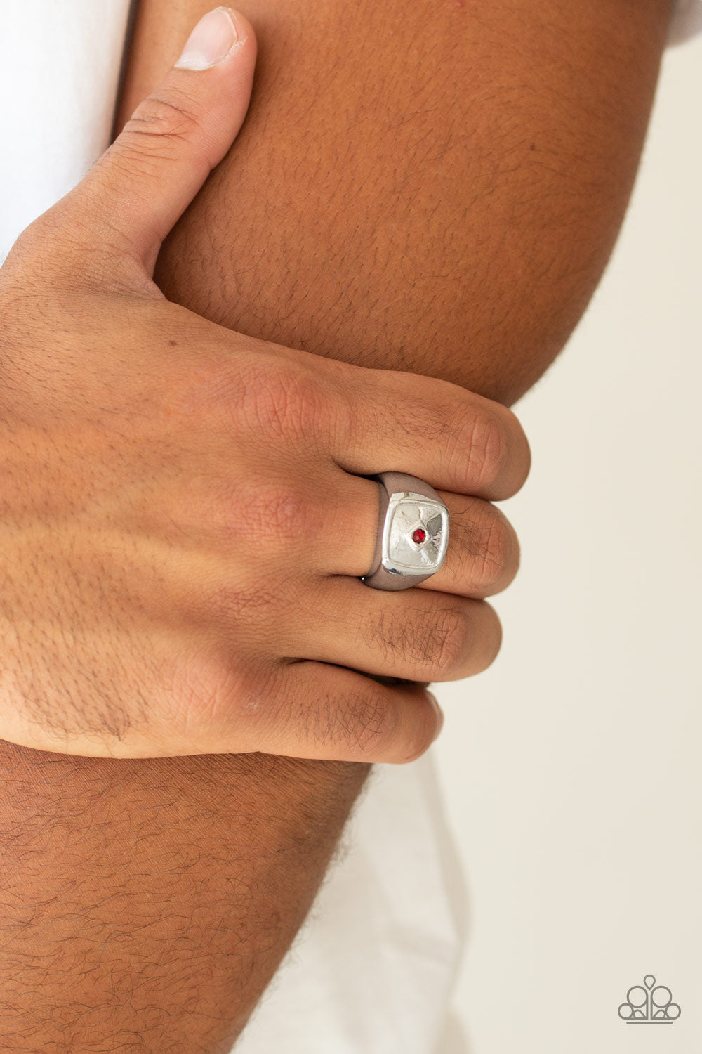silver, silver jewlery, ring, adjustable ring, red, red jewelry, mens, mens accessories, casual jewelry, prom jewelry, wedding jewelry, paparazzi accessories, affordable jewelry, affordable holiday gift, everyday jewelry, casual jewelry, jewelry stores, jewelry stores near me,