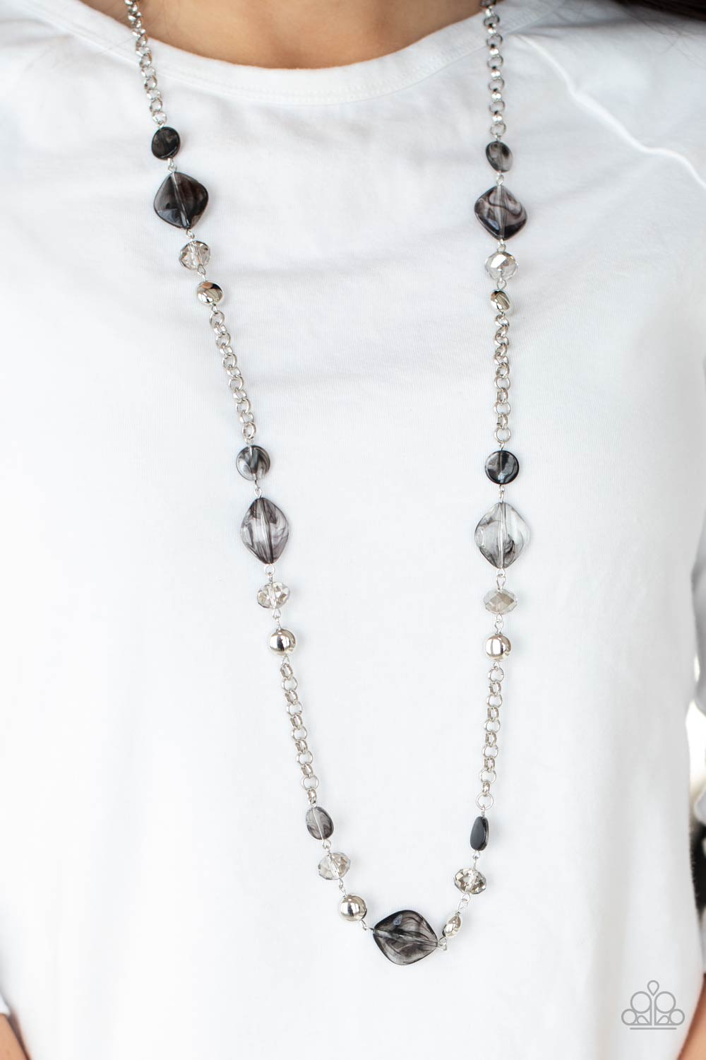 silver, silver jewelry, necklace, long necklace, black, black jewelry, affordable jewelry, affordable holiday gift, everyday jewelry, tax free jewelry, paparazzi accessoires, jewelry stores, jewelry stores near me,