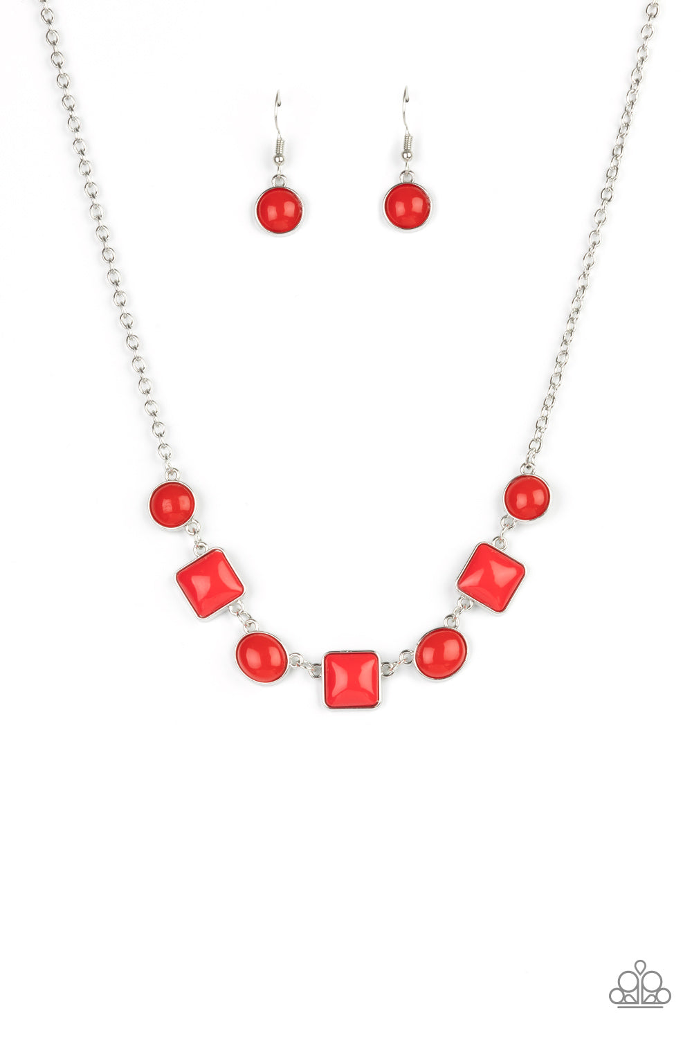 necklace, medium necklace, red, silver,
