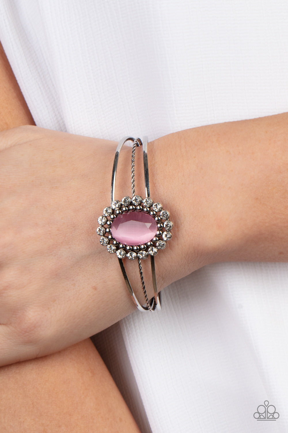 silver, silver jewelry, bracelet, cuff, moon stone, affordable jewelry, affordable holiday gift, everyday jewelry, paparazzi accessories, jewelry stores, boho jewelry, breast cancer awareness jewelry, jewelry stores near me, pink, pink jewelry,