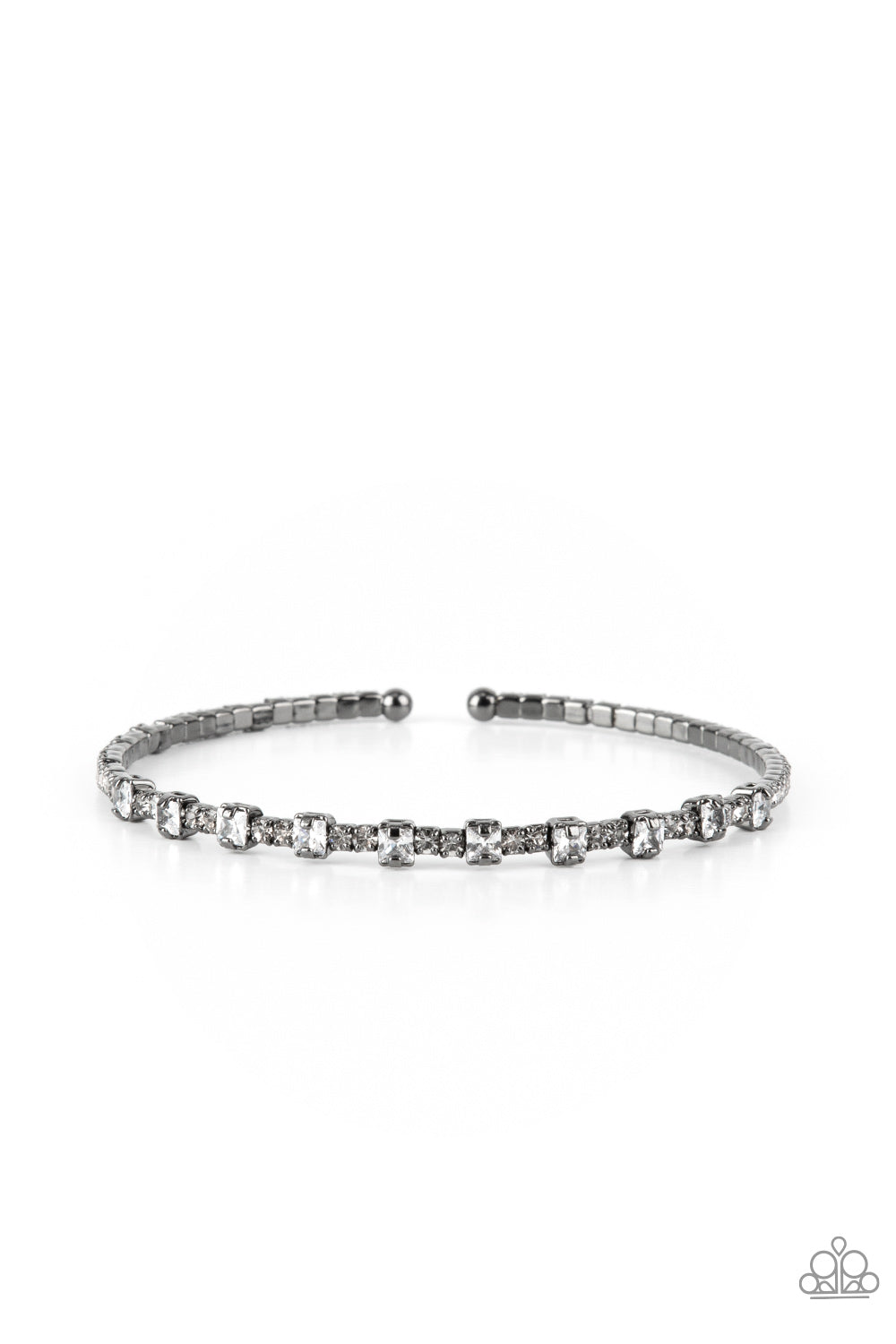 gunmetal, gunmetal jewelry, white, rhinestone, bracelet, dainty, cuff, coil, jewelry stores, affordable jewelry, affordable holiday gift, everyday jewelry stores near me, dainty jewelry, paparazzi accessoires,