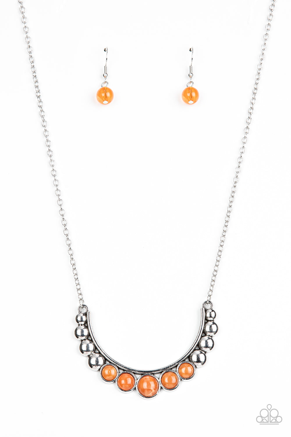 silver, silver jewelry, affordable jewelry, paparazzi accessories, everyday accessories, orange, moon stone, necklace, medium necklace,