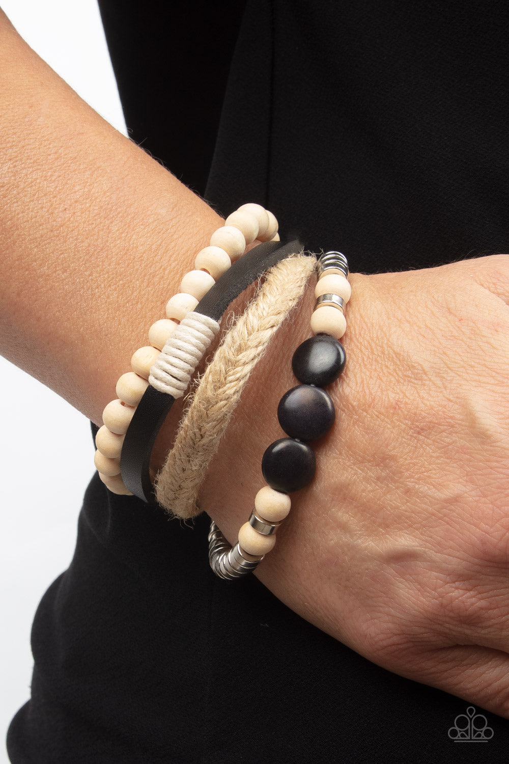 white, black, jewelry, bracelet, pull string, paparazzi accessories, everyday accessories, urban, white wood, affordable accessories,