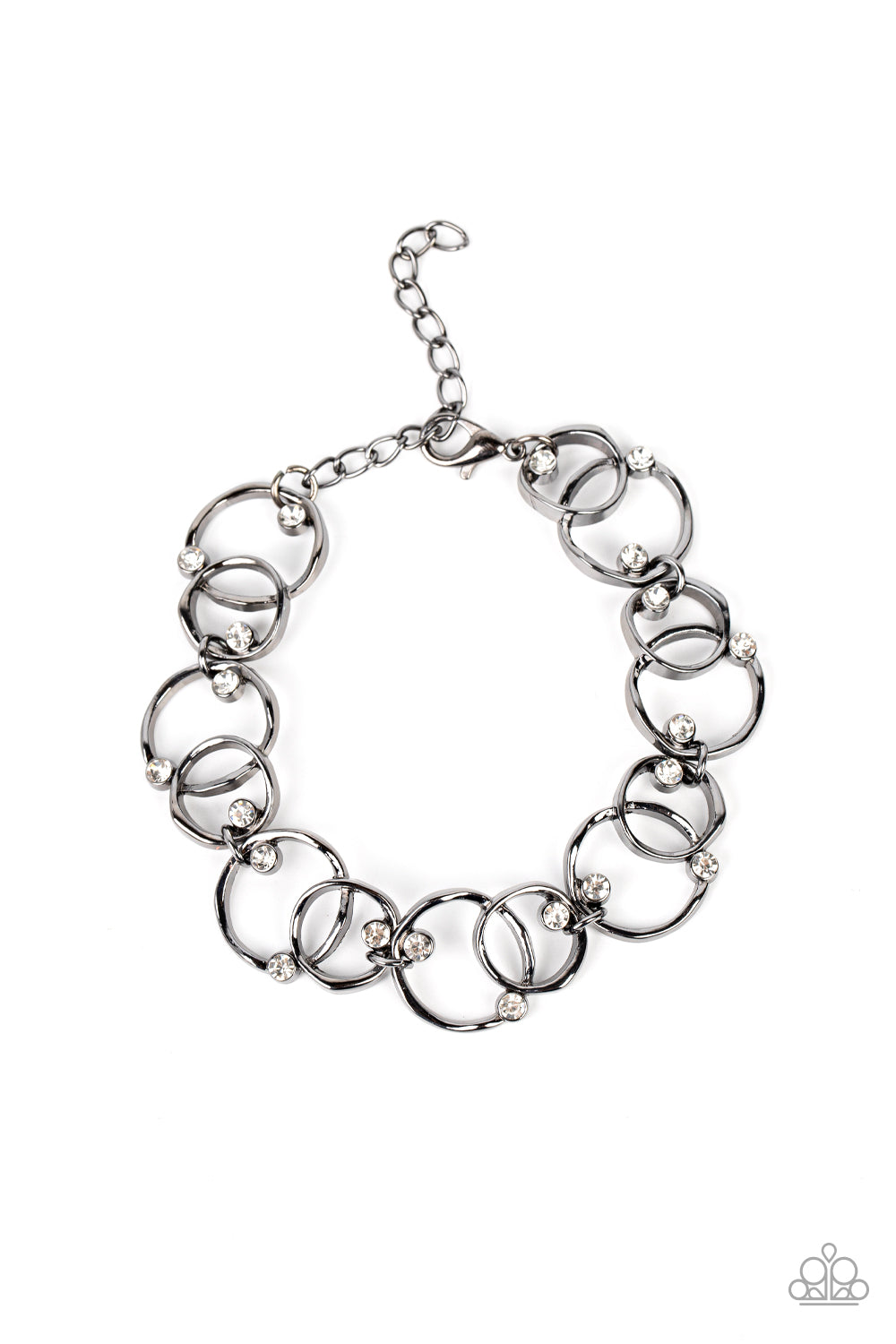 gunmetal, gunmetal jewelry, black, black jewelry, bracelet, claw clasp, white, rhinestone, grunge jewelry, affordable jewelry, paparazzi accessories, affordable holiday gift, everyday jewelry, paparazzi accessories, jewelry stores , jewelry stores near me,