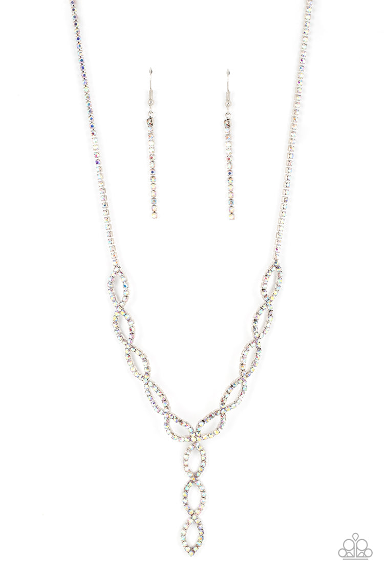 silver, silver jewelry, necklace, medium necklace, statement necklace, y necklace, affordable jewelry, affordable holiday jewelry, iridescent rhinestone, paparazzi accessories, life of the party exclusive, wedding jewelry, prom jewelry, jewelry stores, jewelry stores near me,
