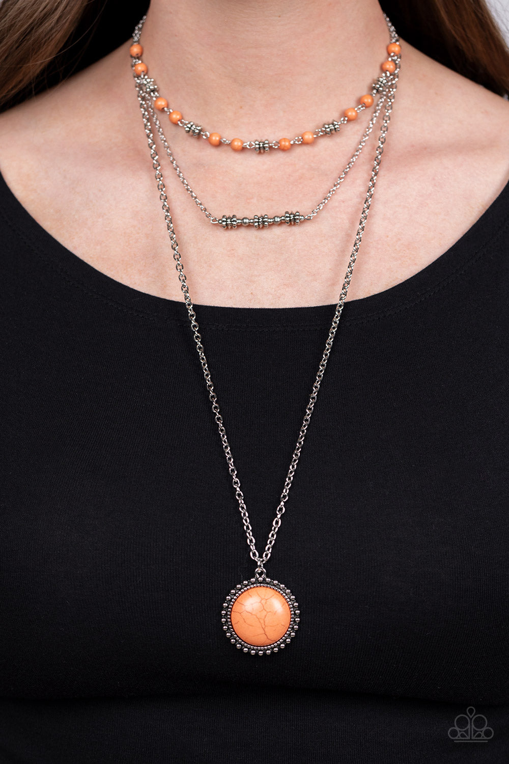 silver, silver jewelry, necklace, long necklace, layered necklace, orange, stone, orange jewelry, stone, stone jewelry, affordable jewlery, affordable holiday gift, everyday jewelry, trending jewlery, viral jewlery, paparazzi accessories, jewelry stores, prom jewelry, wedding jewlery, jewelry stores near me,