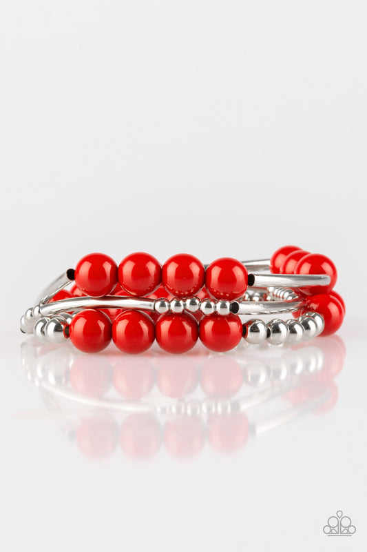 silver, silver jewelry, bracelet, stretch bracelet, red, red jewelry, affordable jewelry, paparazzi accessories, everyday jewelry, beaded bracelets, hostess rewarded 