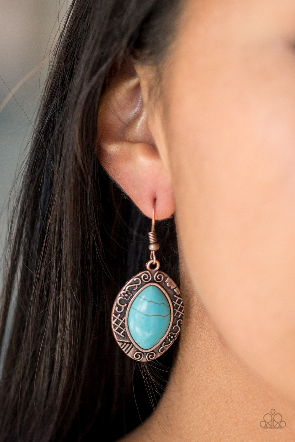 copper, copper jewelry, earrings, fish hook, blue, blue jewlery, paparazzi accessoreis, jewelry stores, jewelry stores near me, everyday jewelry, casual jewelry, affordable jewlery, affordable holiday gift, trending jewlery, stone jewelry, crackle jewelry, 