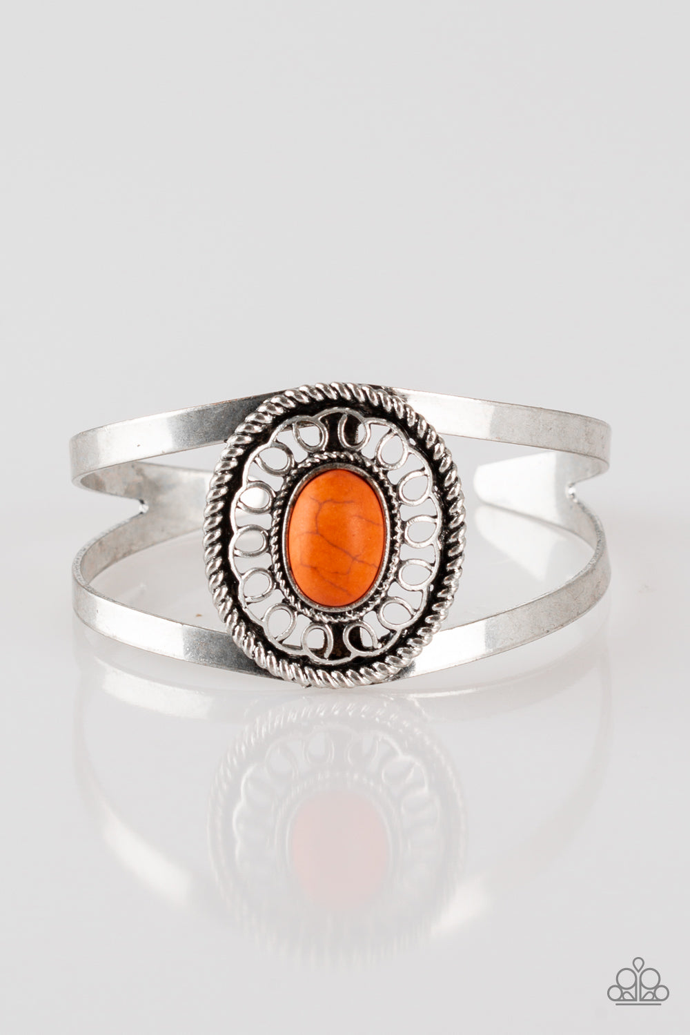 silver, silver jewelry, orange, stone, crackle stone, bohemian jewelry, everyday jewelry, paparazzi accessories, affordable jewelry, cuff, bracelet, 