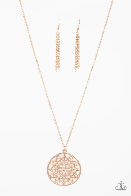 rose gold, rose gold jewelry, necklace, long necklace, mandala jewelry, filligree jewelry, affordable jewelry, affordable holiday gift, paparazzi accessories, everyday jewelry, jewelry stores, jewelry stores near me, 