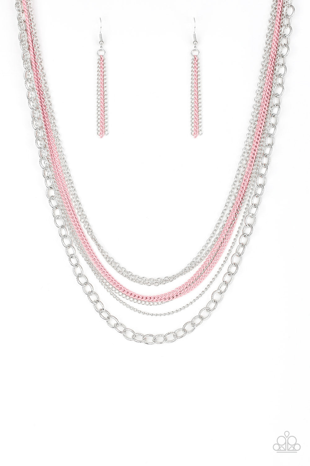 silver, silver jewelry, necklace, medium necklace, layered necklace, pink, pink jewelry, affordable jewelry,affordable holiday jewelry, everyday jewelry, paparazzi accessories, jewelry stores, jewelry stores near me, 