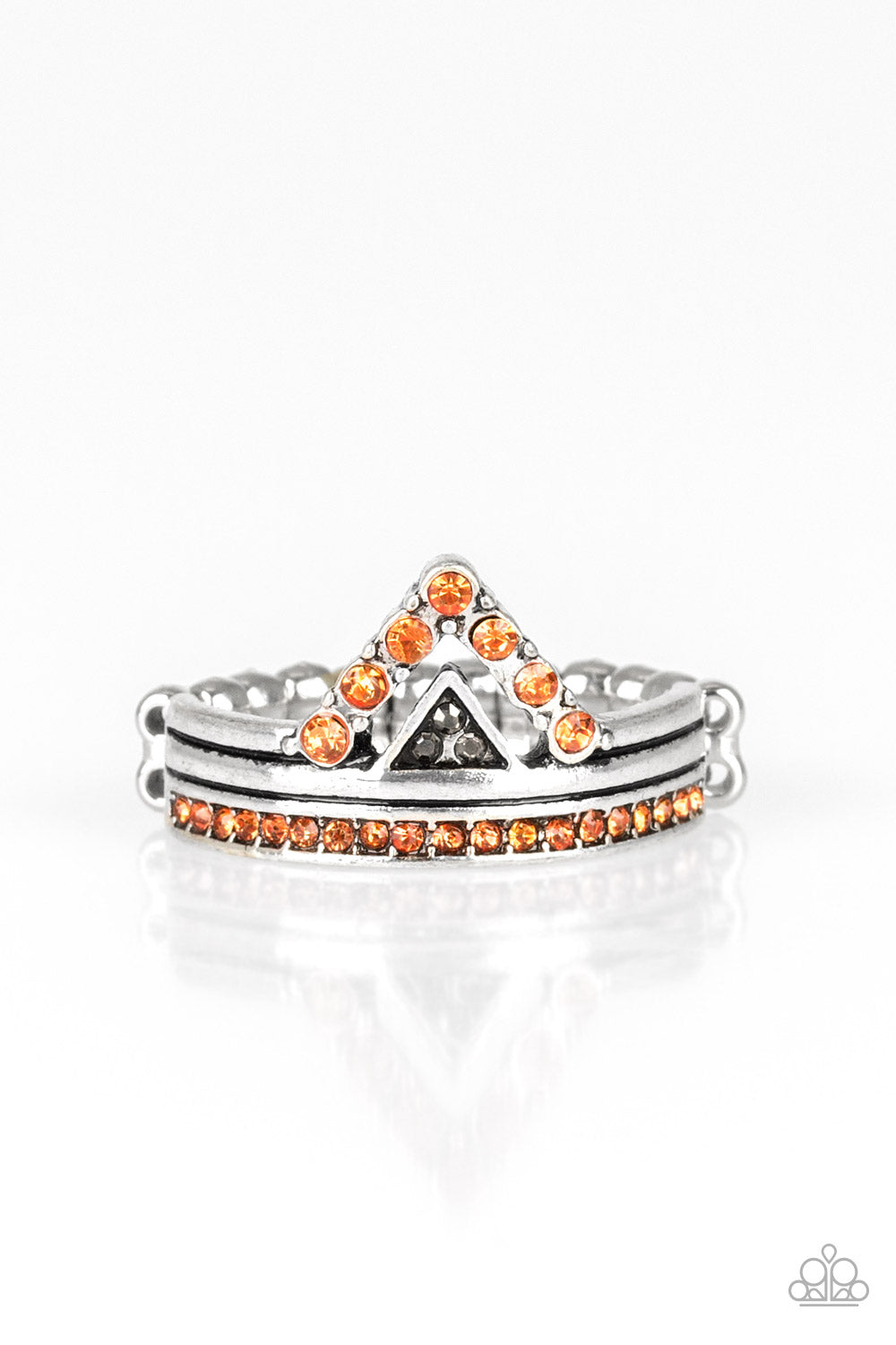 silver, silver jewelry, adjustable ring, one size fits all, orange, orange jewelry, orange rhinestone, everyday jewelry, affordable jewelry, paparazzi accessories 