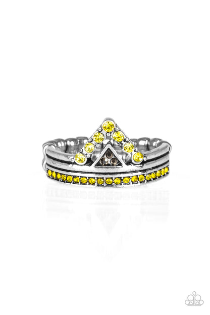 silver, silver jewelry, adjustable ring, one size fits all, yellow, yellow jewelry, orange rhinestone, everyday jewelry, affordable jewelry, paparazzi accessories 