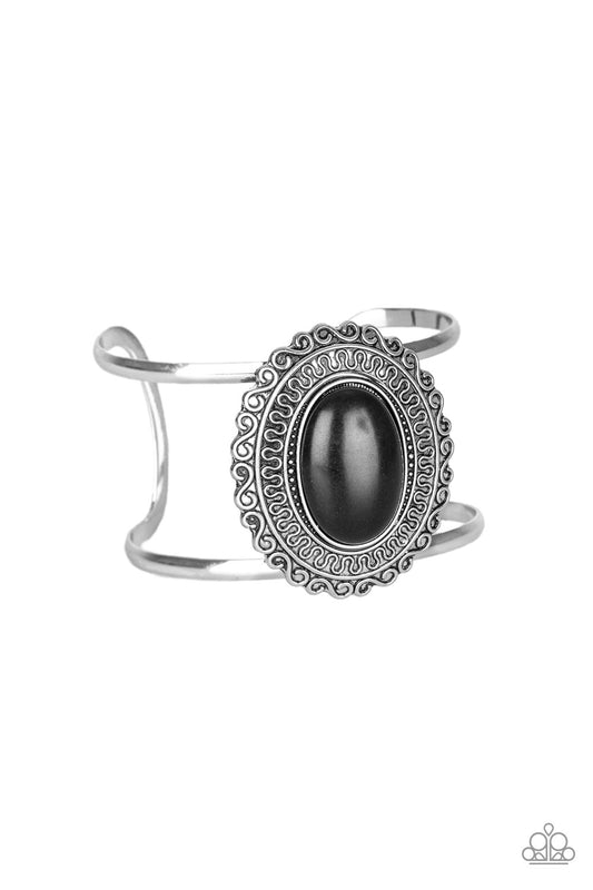 black, stone, cuff, bracelet, silver, silver jewelry, affordable jewelry, paparazzi accessories 