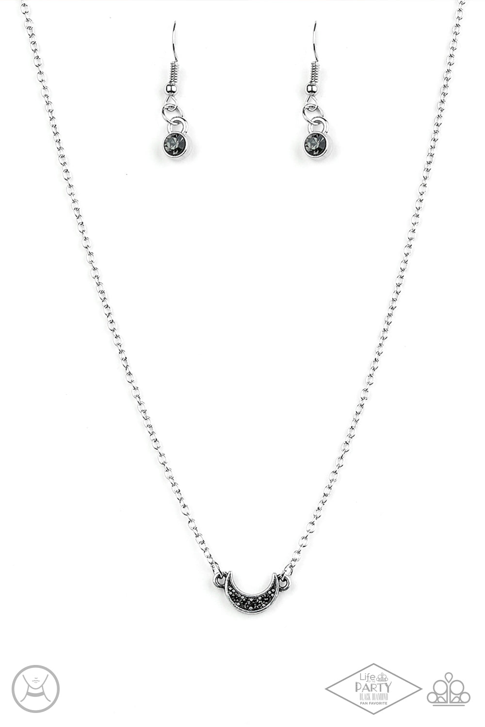 silver, silver jewelry, necklace, medium necklace, choker, life of the party exclusive, moon, moon jewelry, hematite, hematite jewelry, paparazzi accessories, black diamond bring back, everyday jewelry, dainty jewelry, affordable jewelry,