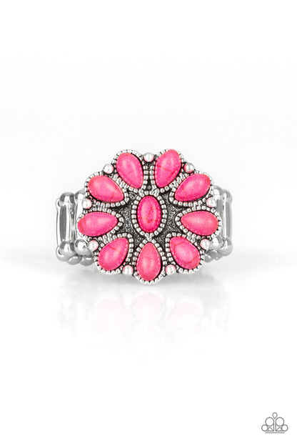 silver, silver jewlery, ring, adjustable ring, pink, pink jewlery, flower, flower jewelry, boho jewelry, stone, stone jewelry, crackle stone jewelry, affordable jewelry, affordable holiday gift, everyday jewelry, paparazzi accessories, jewelry stores, jewelry stores near me 