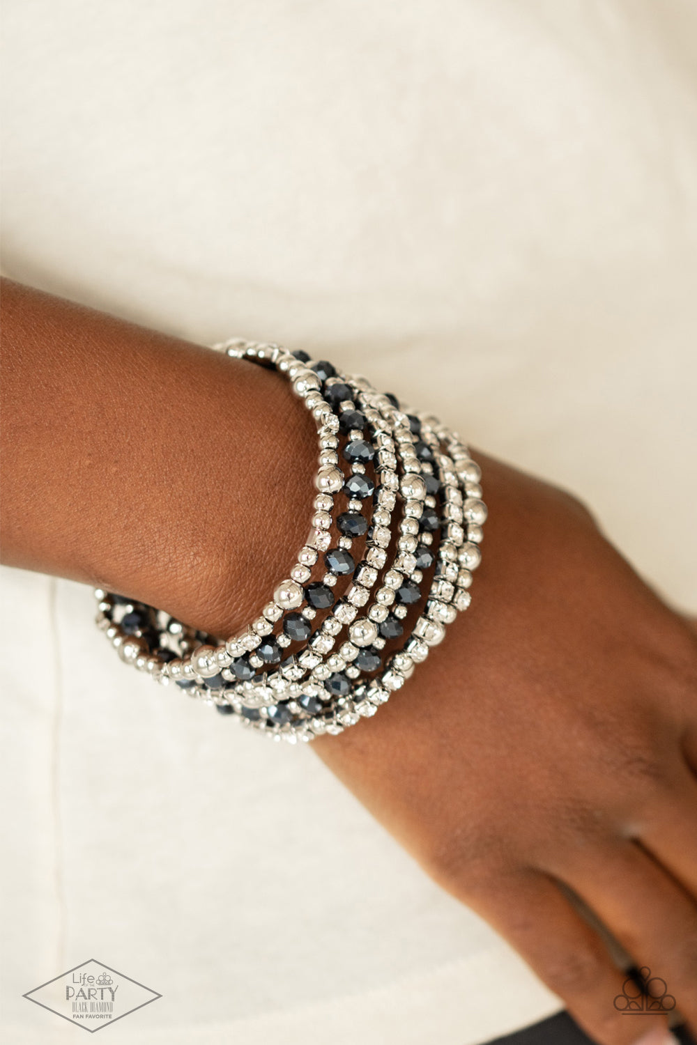 silver, silver jewelry, blue, blue jewelry, coil, bracelet, affordable jewelry, affordable holiday gift, everyday jewelry, paparazzi accessories, jewelry stores, jewelry stores near me, life of the party, lop, exclusive piece, black diamond exclusive, 