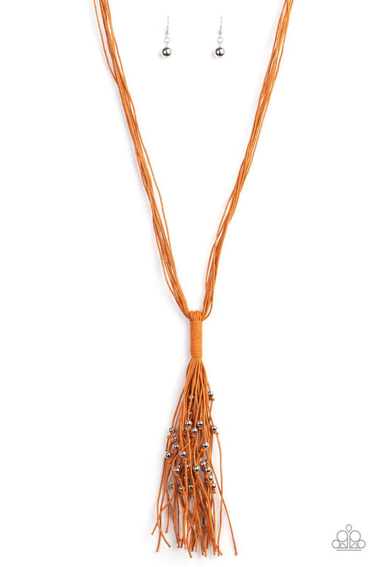 Orange, necklace, long necklace, suede, urban, 