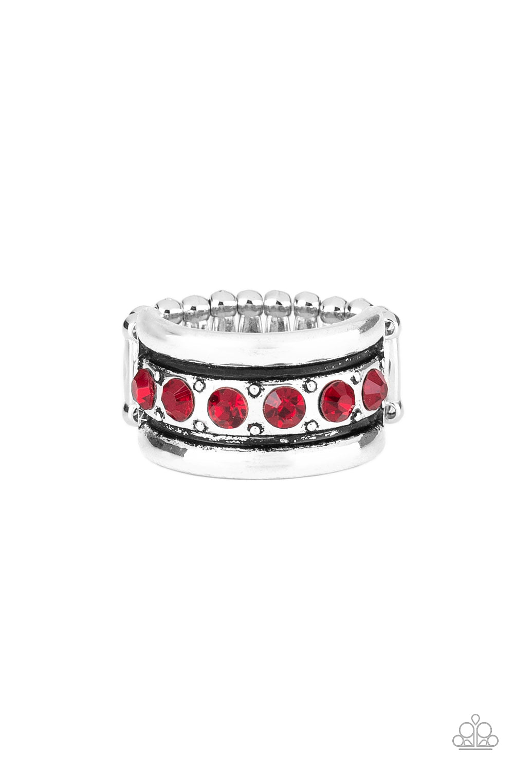 silver, silver jewelry, ring, adjustable ring, affordable jewelry, statement ring, red jewelry, red rhinestone,everyday jewelry, paparazzi accessories