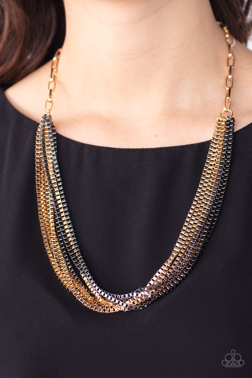 gold, gunmetal, black, gold jewelry, gunmetal jewelry, everyday jewelry, affordable jewelry, paparazzi accessories,gold jewelry, jewelry stores, jewelry stores near me, necklace, layered necklace, 