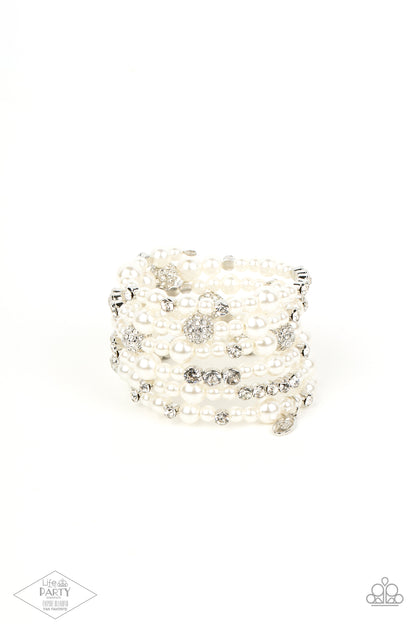 silver, silver jewelry, bracelet, coil bracelet, pearl, pearl jewelry, white, white jewelry, paparazzi accessories, empire diamond exclusive, zi bracelet, affordable jewelry, affordable holiday gift, everyday jewelry, prom jewelry, wedding jewelry, jewelry stores, jewelry stores near me, 