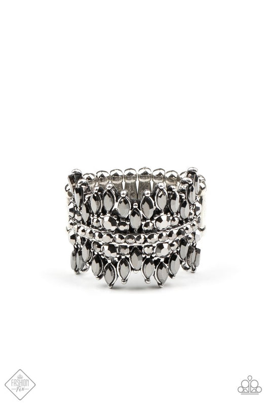 silver, silver jewelry, ring, fat back, adjustable ring, everyday ring, simple, hematite, rhinestone jewelry,simple jewelry, affordable jewelry, affordable holiday gift, everyday jewelry, paparazzi accessories, jewelry stores, jewelry stores near me, 