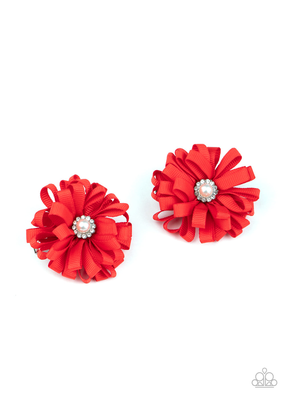 red, ribbon, flower hair accessories, kids, silver jewelry, baby aligator clip, affordable jewelry, everyday jewelry, pearl, white pearl, white rhinestone, 
