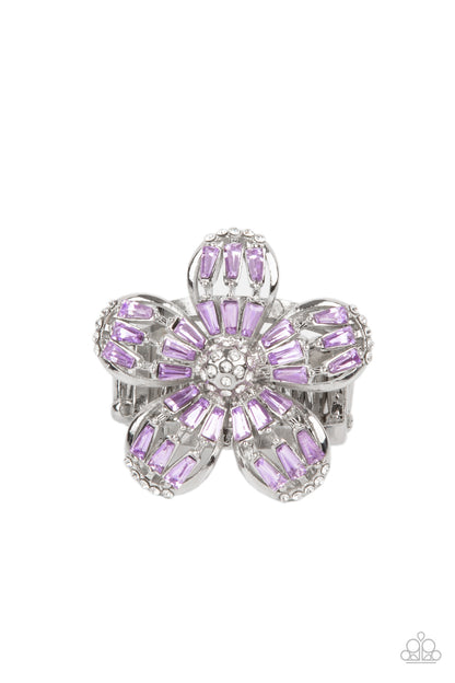 silver, silver jewelry, ring, adjustable ring, purple, purple jewelry, rhinestone, affordable jewelry, affordable holiday gift, everyday jewelry, flower, flower jewelry, paparazzi accessories, jewelry stores, jewelry stores near me, 