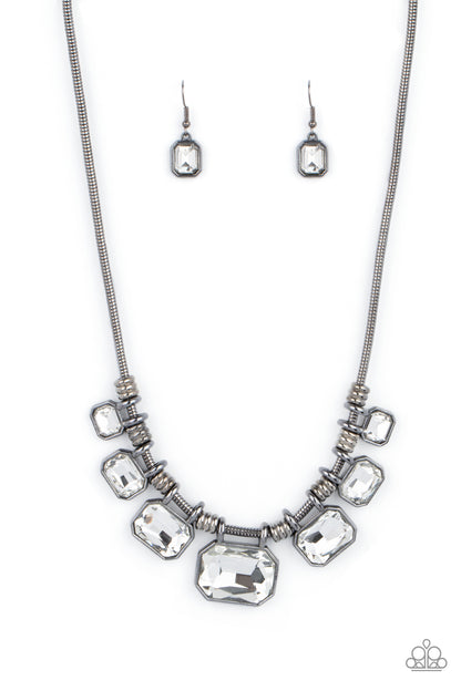 gunmetal, necklace, medium necklace, statement necklace, white, rhinestone, white rhinestone