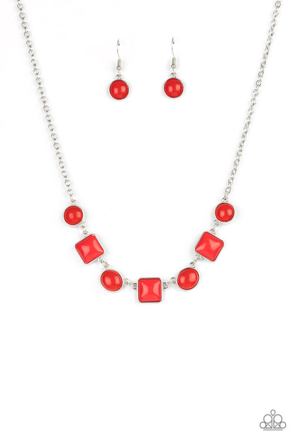 necklace, medium necklace, red, silver, 