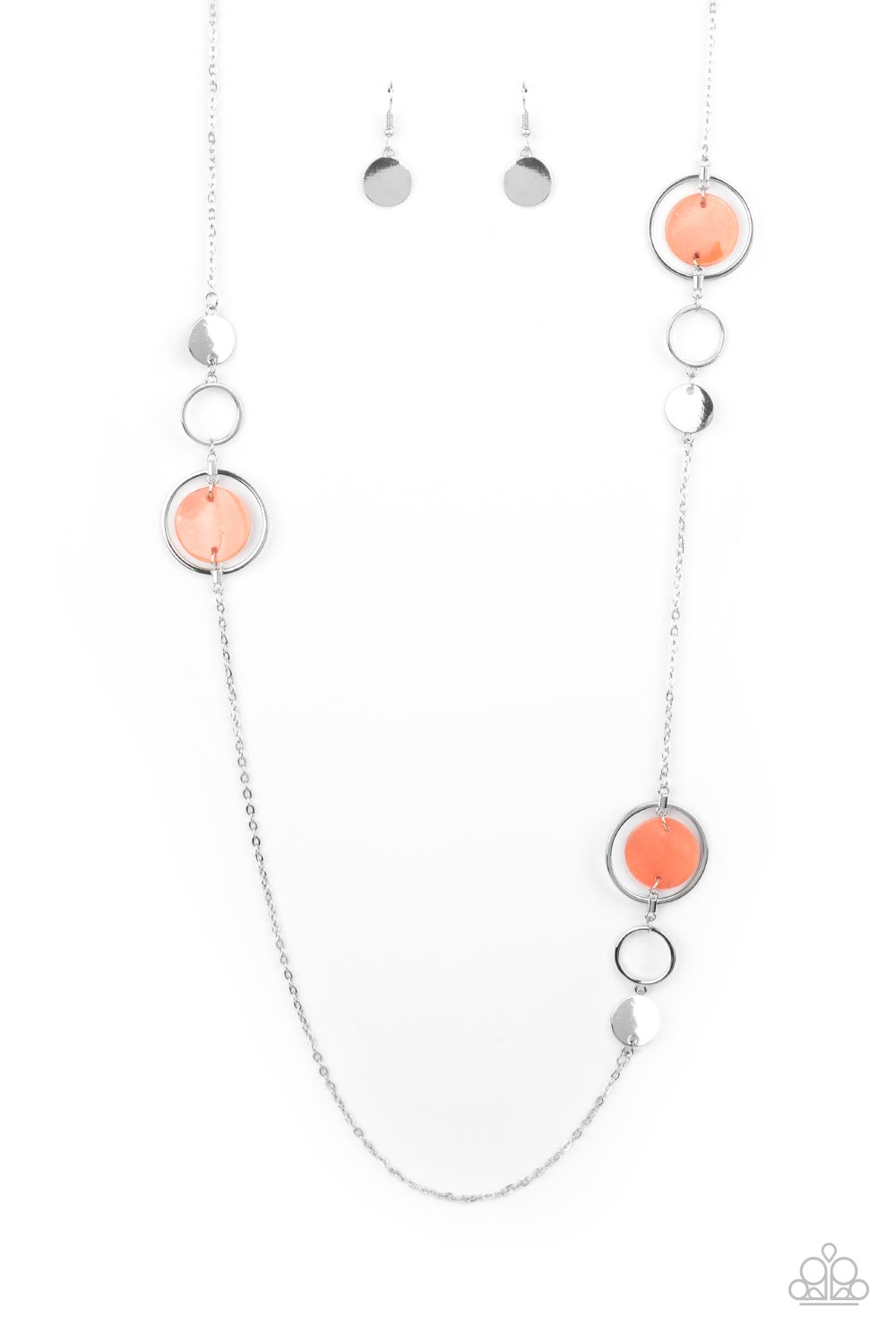 orange, silver, silver jewelry, long necklace, necklace, affordable jewelry, paparazzi accessories, 