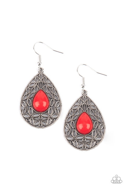 silver, silver jewelry, earring, fish hook, red, red jewelry, affordable jewelry, paparazzi accessories, everyday jewelry, casual jewelry, 