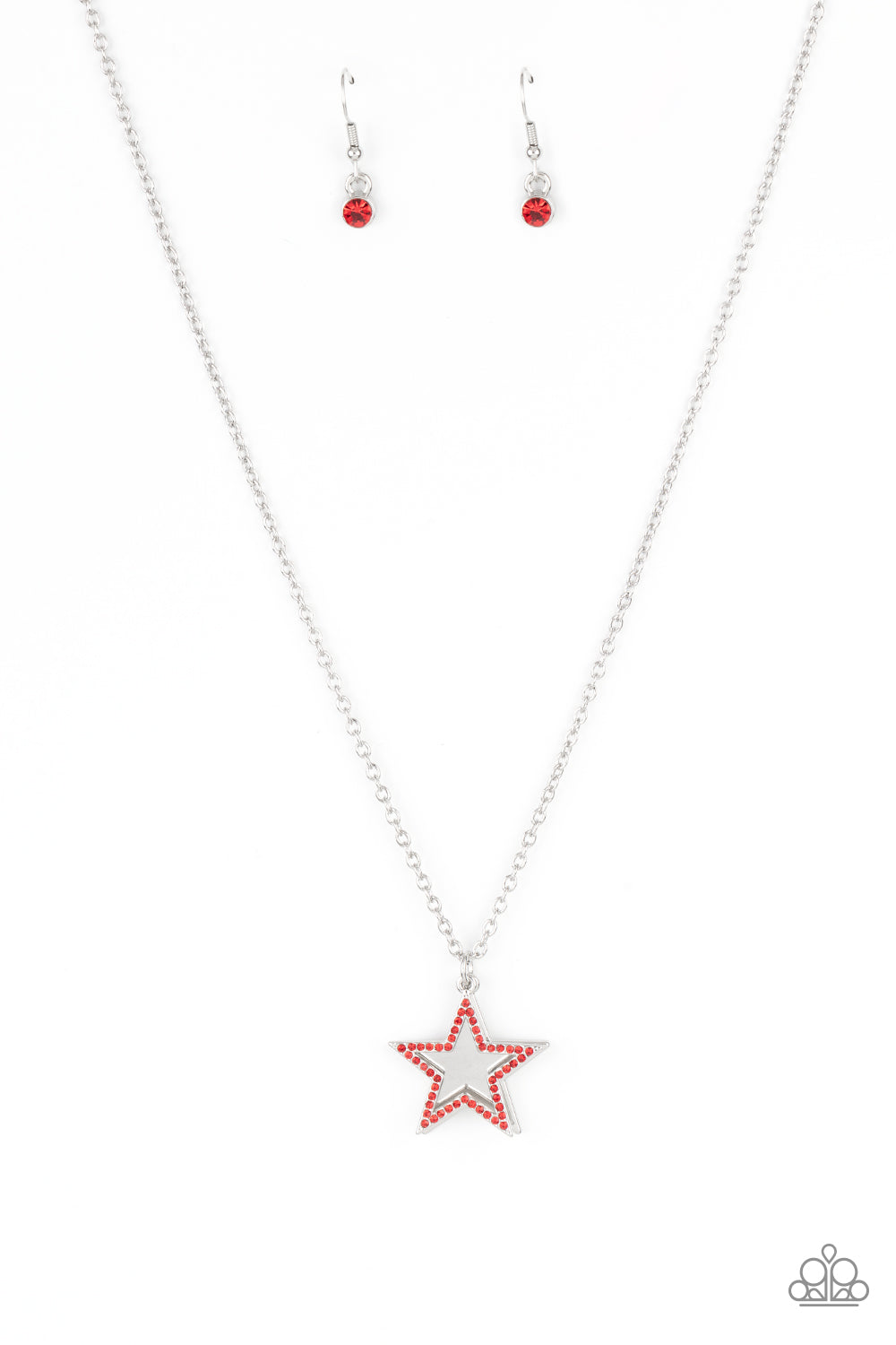 silver, silver jewelry, necklace, medium necklace, red, rhinestone, red jewelry, star, star jewelry, fourth of july jewelry, holiday jewelry, paparazzi accessories, everyday jewelry, affordable jewelry