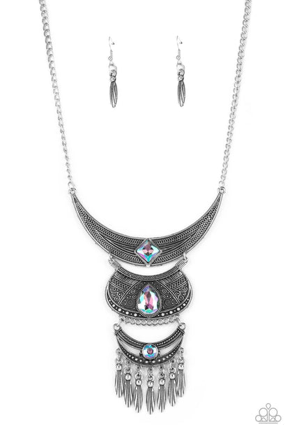 Silver, necklace, statement necklace, medium , medium necklace, iridescent