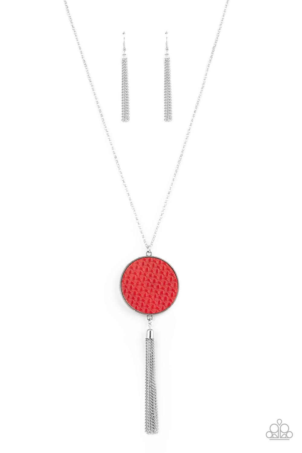 silver, necklace, long necklace, woven, red