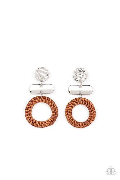 silver, earring, silver jewelry, woven, orange, brown, boho jewelry, everyday jewelry, affordable jewelry, paparazzi accessories, 