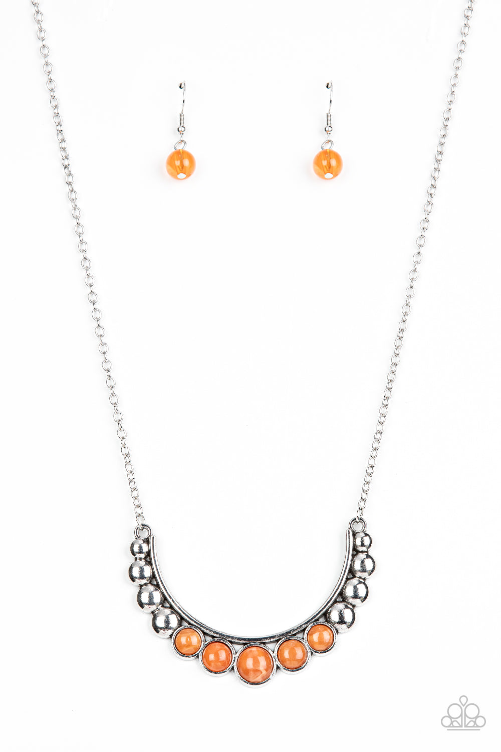 silver, silver jewelry, affordable jewelry, paparazzi accessories, everyday accessories, orange, moon stone, necklace, medium necklace, 