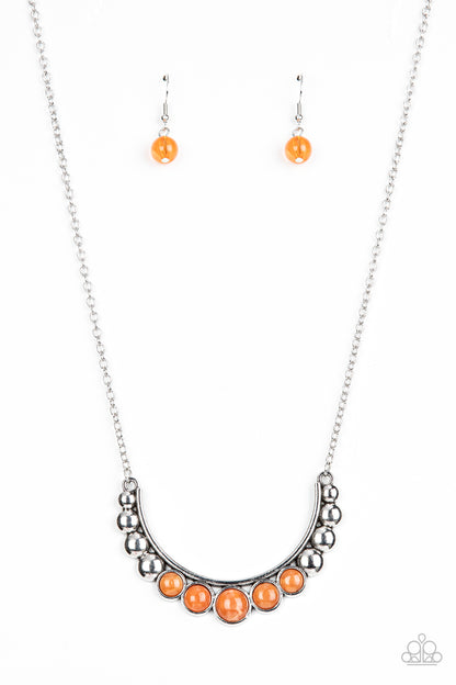 silver, silver jewelry, affordable jewelry, paparazzi accessories, everyday accessories, orange, moon stone, necklace, medium necklace, 