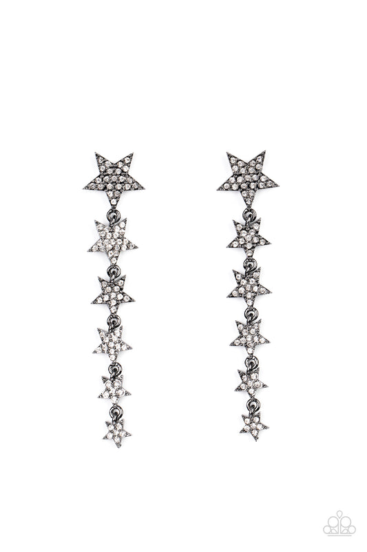 gunmetal, earrings, post back, star, gunmetal jewelry, affordable jewlery, affordable holiday gift, everyday jewelry, trending jewlery, paparazzi accessories, casual jewelry, viral jewelry, white, white jewelry, rhinestone, jewelry stores, jewelry stores near me, 