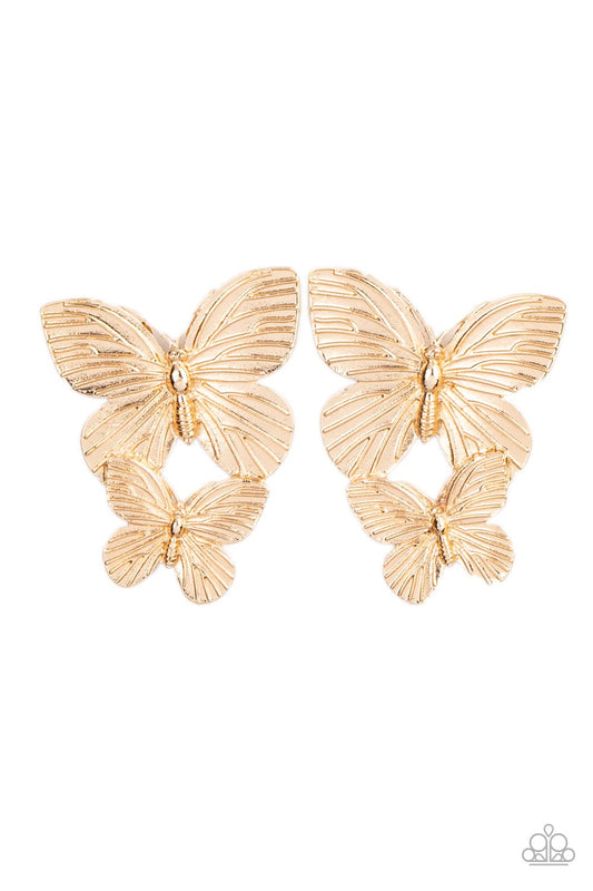 gold, gold jewerly, post back, earring, butterfly, butterfly inspired jewelry, bohemian jewelry, affordable holiday gift, springtime jewelry, affordable jewelry, paparazzi accessories, everyday jewelry, jewelry stores, jewelry stores near me, 