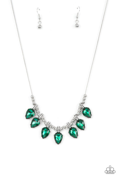 silver, silver jewelry, necklace, medium necklace, affordable jewelry, everyday jewelry, green, green jewelry, affordable gift, rhinestone, paparazzi accessories, 