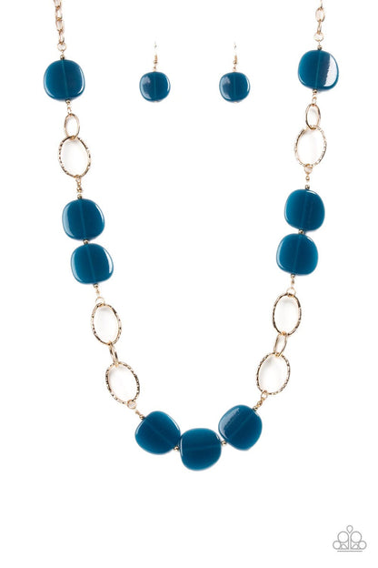 gold, gold jewelry, necklace, long necklace, blue, blue jewelry, accrylic, affordable jewelry, paparazzi accessories, everyday jewelry, casual jewelry, 