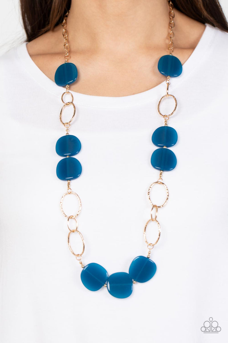 gold, gold jewelry, necklace, long necklace, blue, blue jewelry, accrylic, affordable jewelry, paparazzi accessories, everyday jewelry, casual jewelry, 