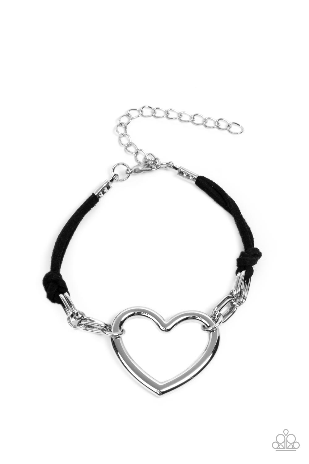 black, heart, bracelet, silver, suede, claw clasp, 