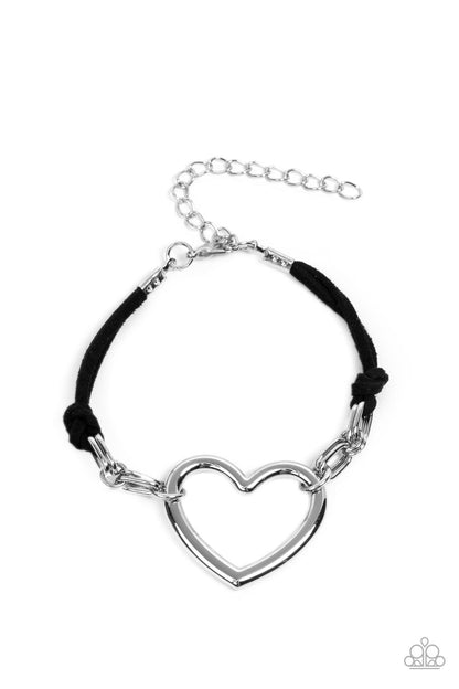 black, heart, bracelet, silver, suede, claw clasp, 