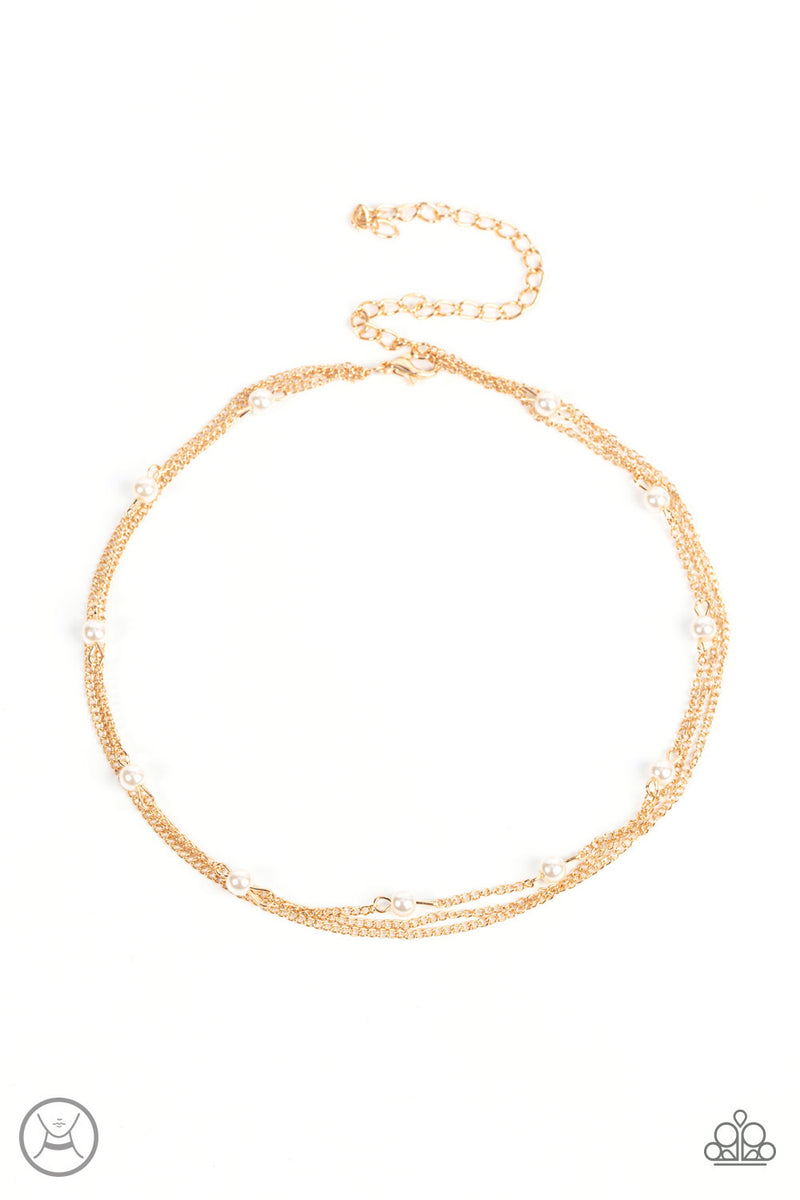 gold, gold jewelry, necklace, choker, affordable jewelry, affordable holiday gift, everyday jewelry, paparazzi accessories, white, rhinestone, white jewelry, jewelry stores, jewelry stores near me, 