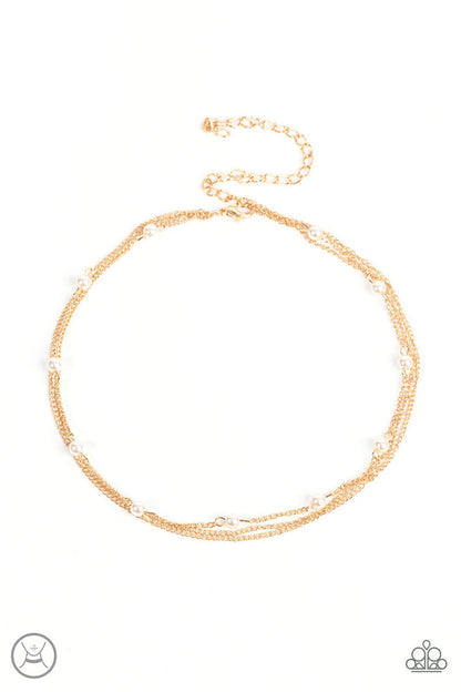 gold, gold jewelry, necklace, choker, affordable jewelry, affordable holiday gift, everyday jewelry, paparazzi accessories, white, rhinestone, white jewelry, jewelry stores, jewelry stores near me, 