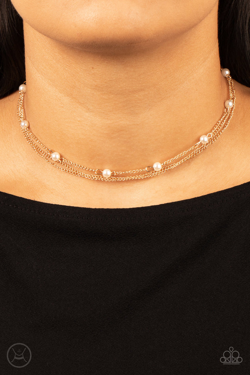 gold, gold jewelry, necklace, choker, affordable jewelry, affordable holiday gift, everyday jewelry, paparazzi accessories, white, rhinestone, white jewelry, jewelry stores, jewelry stores near me, 