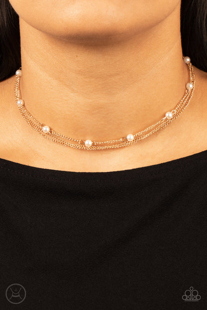 gold, gold jewelry, necklace, choker, affordable jewelry, affordable holiday gift, everyday jewelry, paparazzi accessories, white, rhinestone, white jewelry, jewelry stores, jewelry stores near me, 